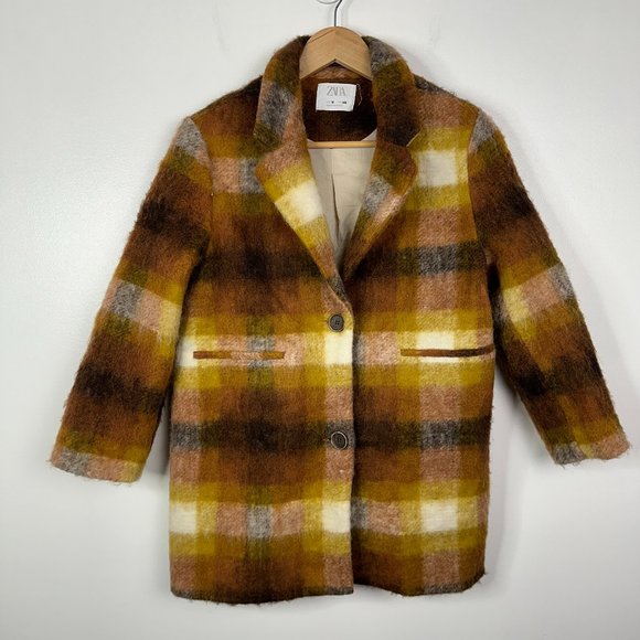 Zara Other - Zara Girls Lightweight Button Down Plaid Pea Coat Jacket Size 10